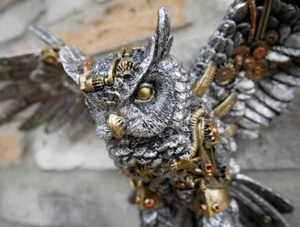 Steampunk Owl Ornament Wall Plaque Industrial Indoor Outdoor Decor - Picture 1 of 3