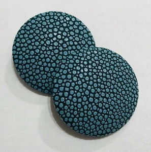 TWO TURQUOISE ON ONYX "SHAGREEN" GENUINE ITALIAN LEATHER CUSTOM COVERED BUTTONS - Picture 1 of 3