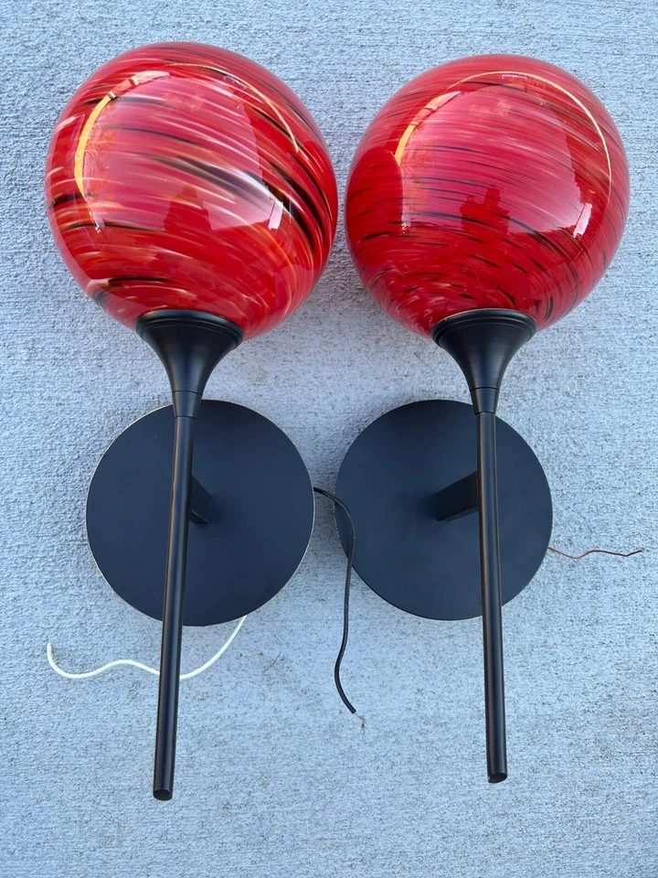 Lot Of 2 Pieces Quorum 14" Wall Mount Black - 5865-95 With Red Glass Globes - Image 1 of 4