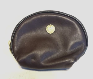 Medallion 100% Leather Change Purse Makeup Case Choco Brown Black Trim Zipper - Picture 1 of 10
