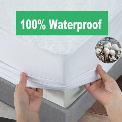 Fully Fitted Mattress Protector Waterproof Terry Cotton Bed Soft Cover DB/QB/KB - image 1 of 4