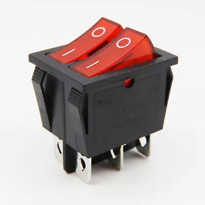 LEVSEB Double Rocker Switch 6 Pin 250V 16A/AC, Red Rocker Illuminated, ON/OFF