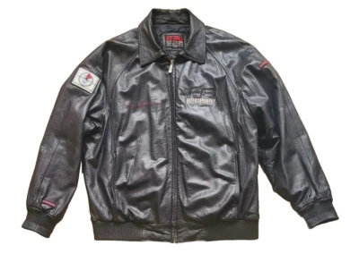 Fubu Entertainment Genuine Leather Zip Bomber Jacket, Vintage Hip Hop Clothing  - Image 1 of 4