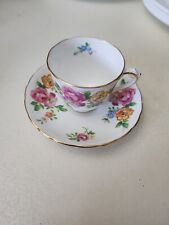 Royal Chelsea Demitasse Tea Cup & Saucer Pink Yellow Blue Flowers with Gold Rim