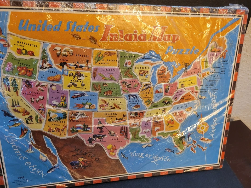 COMPLETE Vintage 1950s United 48 States Map Inlay Puzzle Saalfield 7342  - Image 1 of 1