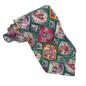 Abstract Paisley Geometric Tie Silk Hieroglyph Green Purple Vintage 90s Y2K - Picture 1 of 4