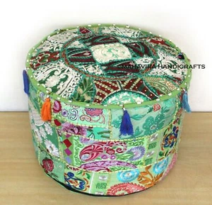 Indian Cotton Ottoman Patchwork Vintage Footstool Ethnic Embroidered Pouf Cover - Picture 1 of 4