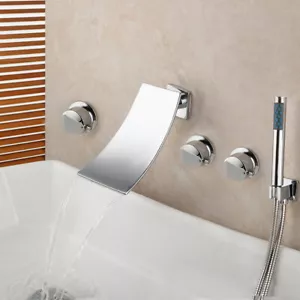 5 PIEZAS Juego de ducha en cascada Mezclador Grifo Bañera Manijas de cristal Montaje en cubierta - Imagen 1 de 3