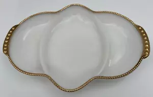 Anchor Hocking FIRE KING White Milk Glass Gold Trim Divided Relish Dish Vintage - Picture 1 of 9