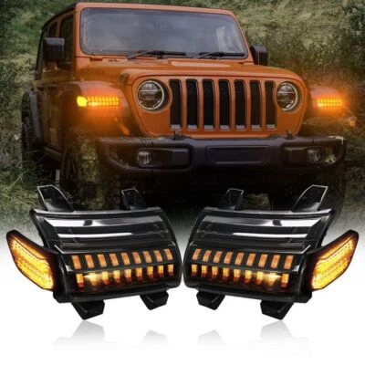 LED Fender Turn Signal Lights DRL for Jeep Wrangler JL Gladiator Rubicon 2018+ - Imagem 1 de 4
