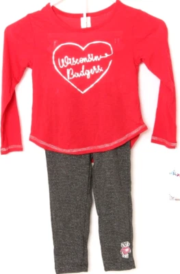 NUEVO Wisconsin Badgers Rojo LS Camisa Pantalones Metálicos Conjunto Bebé Infante 6-12 meses Foto 1 de 4