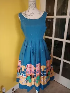 Lindy Bop Lana Venice Beach Print Swing Dress UK Size 10-12 (US Size 6-8) - Picture 1 of 15