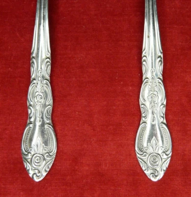 Lot of 2 Slotted Serving Spoons Stainless Floral Glossy Korea 8" - Image 1 of 4