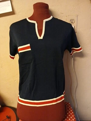 Vintage Shirt Womens 70s Plymouth made in Italy size 36 M stripe polo - Image 1 of 4
