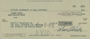 Cornel Wilde Actor Singer Signed Cancelled Check JSA Authenticated - Picture 1 of 3