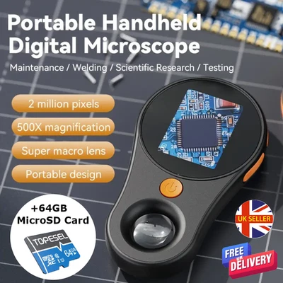 500X Digital Microscope 1080P Video Microscope + Magnifying Glass + 64gb MicroSD - Image 1 of 4