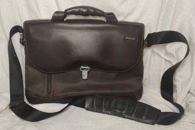 Tumi Formula T Leather Briefcase Brown 2951CHF Laptop Messenger Shoulder Bag - Image 1 of 4