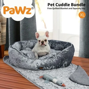 Pawz New Dog Calming Beds Set Large Removable Cover Puppy Chew Toy With Blankets - Picture 1 of 32