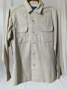 VTG 1960’s Pendleton Virgin Wool Loop Collar Beige Button-Up Shirt MEN’S S FLAW - Picture 1 of 24
