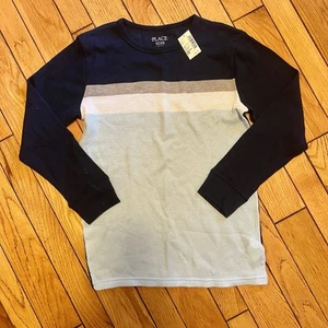 NEW Children’s Place Boys Waffle Texture Long Sleeve Blue Grey Shirt Size 10/12 - Picture 1 of 4