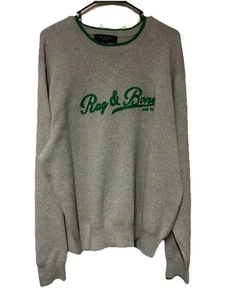 XL Rag & Bone Men’s Heather Grey Logo Varsity Graphic Crew-Neck Pullover Sweater - Picture 1 of 6