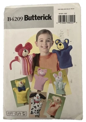 Butterick Pattern 4209 8-14” Hand Puppets Cat Bunny Bear Uncut - Image 1 of 2