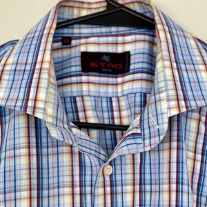 Etro Milano Mens L Dress Shirt Long Sleeve Plaid Checkered Cotton Blend Casual - Picture 1 of 8