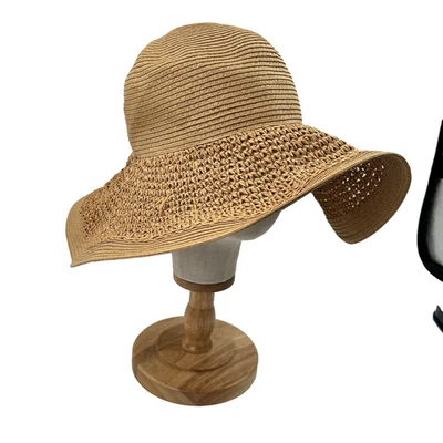 Sombrero floppy J Crew papel pajita bronceado piscina vacaciones playa ala ancha mujeres O/S Resort Foto 1 de 4