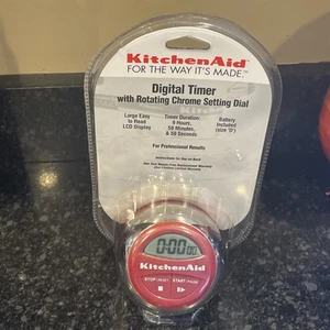KitchenAid Red Tabletop Cooking Baking Digital Timer Rotating Chrome Dial MIP - Picture 1 of 4