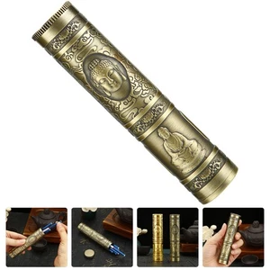 Metal Buddha Statue Box Travel Case Airtight Storage Tube - Imagen 1 de 12
