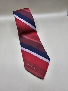 Corbata vintage Oscar De La Renta para hombre 100 % seda estampado de rayas rojas 58 x 3 pulgadas - Imagen 1 de 2