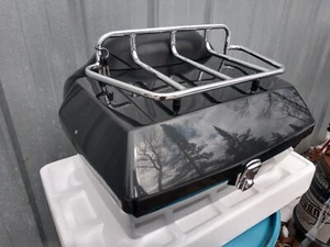 Dark Met Gray Motorcycle Trunk Tail Box Luggage Top Rack Backrest For Touring - Picture 1 of 12