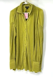 Pretty little thing NWT frill hem shirt dress Size 8 Yellow green Long Sleeve - Picture 1 of 6