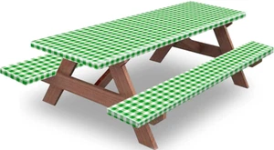 Picnic Table and Bench Fitted Tablecloth Cover, 3 Pack Set,Vinyl Tablecloth - Picture 1 of 7