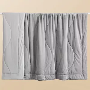 Queen Size Down Alternative Reversible Comforter, Shaggy Blanket, Dove Gray - Picture 1 of 8