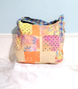 Original by Jernigan Orange Green Blue Plaid Beaded Large Hobo Shoulder Bag Tote - Picture 1 of 12
