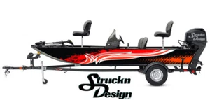 Retro Red White Swirled Black Waved Vinyl Graphic Decal Kit Fish Boat Wrap USA - Picture 1 of 1
