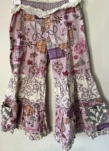 Mustard Pie-sz 6-Bell Bottom-PIXIE-Pants-Ruffle Flare-Hippie-Bohemian-Super Wide - Picture 1 of 3