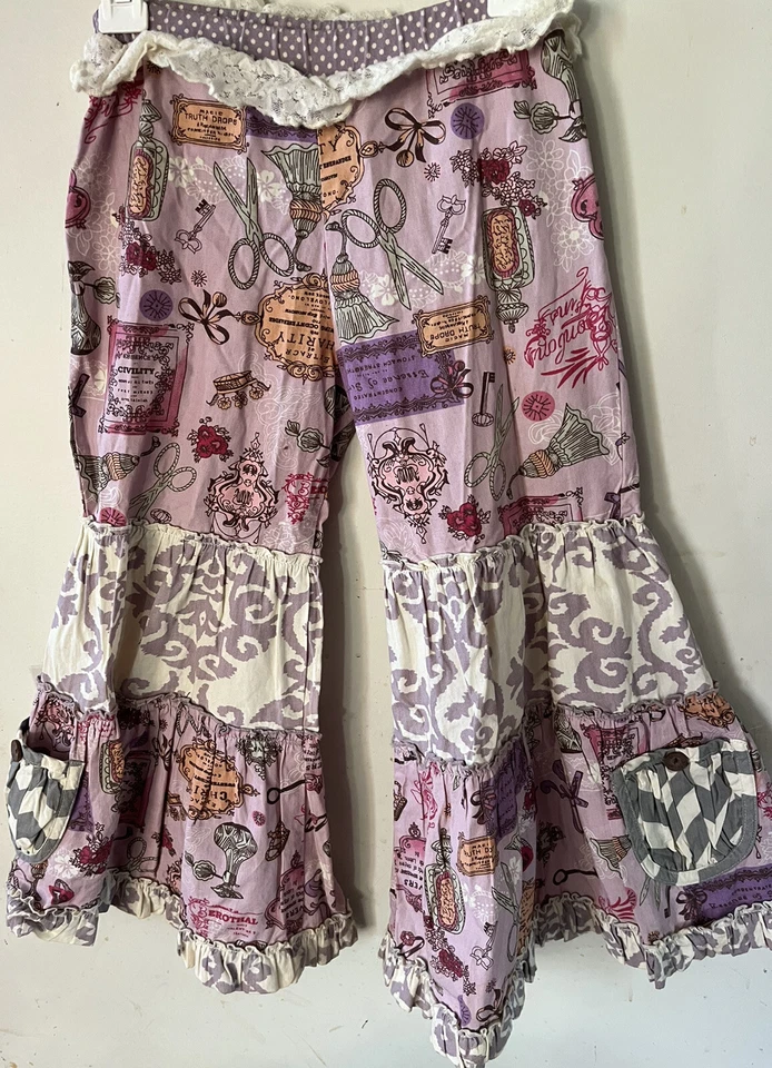 Mustard Pie-sz 6-Bell Bottom-PIXIE-Pants-Ruffle Flare-Hippie-Bohemian-Super Wide - Image 1 of 3