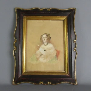 Antique Watercolour Painting Of a Lady & Painted Gilt Frame 19th Victorian - Picture 1 of 12
