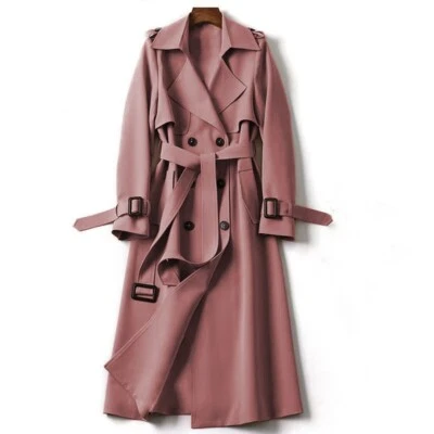 Womens British Double Breasted Lapel Collar Belt Trench Outwear Midi Coat - Image 1 of 4