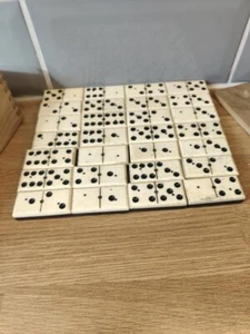Antique Bone & Ebony Brass Pinned Dominos Full set Of 28. - Picture 1 of 5