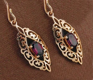 Handcrafted 9K Rose Gold Rhodolite Garnet Filigree Drops – Natural Gemstones - Picture 1 of 2
