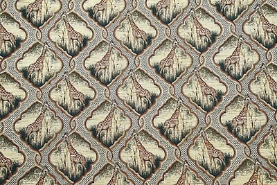Rare Vintage Giraffe Medallion Chenille Tapestry Fabric Upholstery 1 1/3 yds - Image 1 of 4