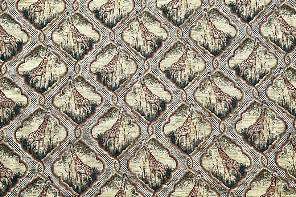 Rare Vintage Giraffe Medallion Chenille Tapestry Fabric Upholstery 1 1/3 yds - Image 1 of 4