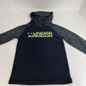 Under Armour size small Kids Black Gray Long Sleeve Hooded Pull Over Shirt - Picture 1 of 9