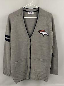 NWT Women's Denver Broncos Gray Varsity Girl V-Neck CARDIGAN Sweater - Small