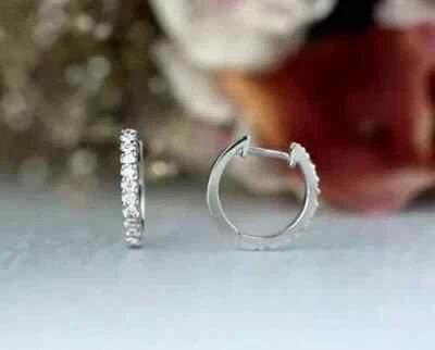 1.00 Ct Round Cut Simulated Diamond Mini Hoop Earrings 14k White Gold Plated - Image 1 of 4
