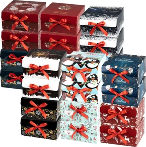 Christmas Gift Boxes with Lids 24 Pack Red Ribbon Christmas Themed Pattern - Picture 1 of 7