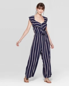 Damen Jumpsuit gestreift mit Bindeband vorne - Xhilaration - XL - blau - C238 - Bild 1 von 2